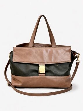 INNUE Italian Leather Satchel Crossbody Bag Black Taupe Made in Italy